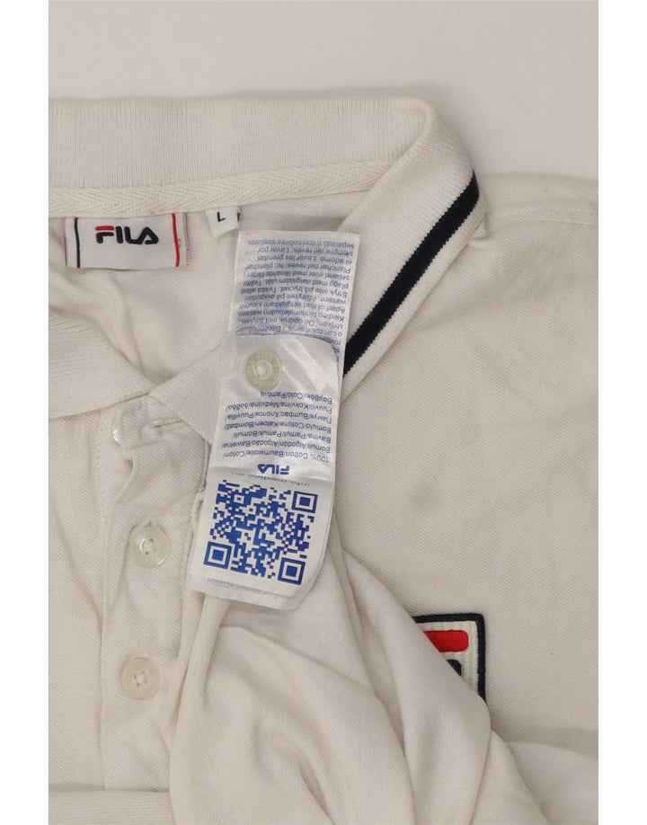 Fila Mens Polo Shirt Large White Striped Cotton