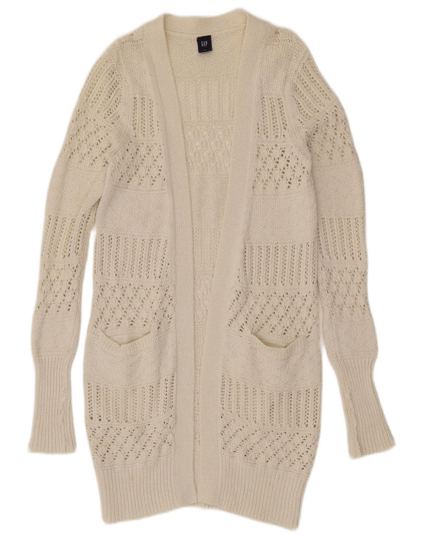 Maglione cardigan aperto lungo da donna Gap UK 12 Cotone bianco medio