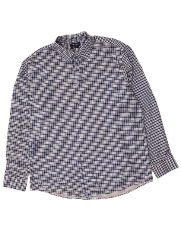 Nautica Chemise slim fit pour homme Taille 17 1/2 XL Bleu à carreaux Polyester