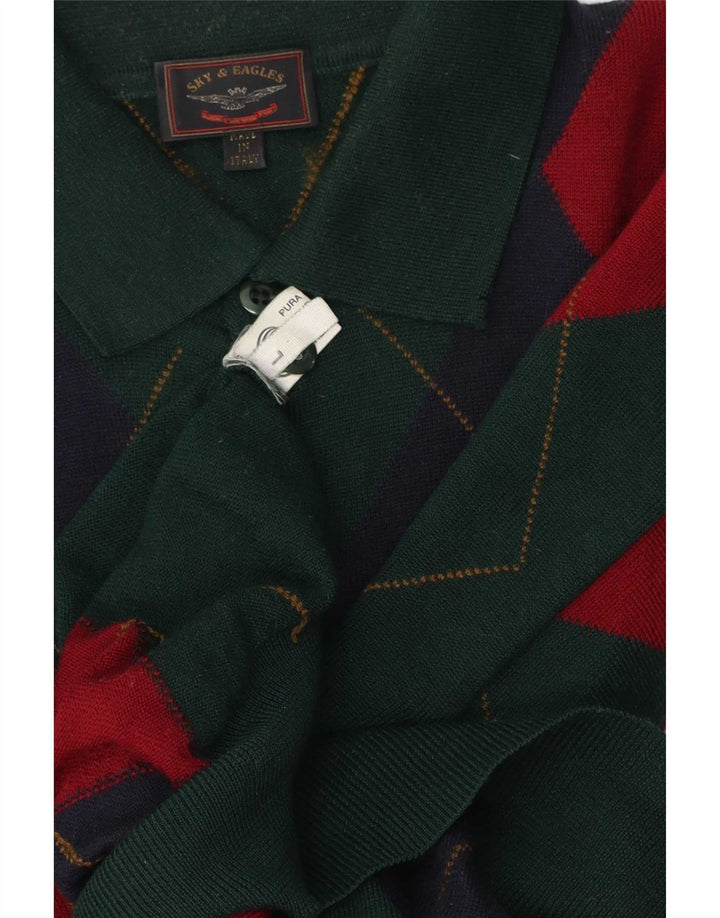 Sky & Eagle Herre Polo Neck Jumper Sweater Large Green Argyle/Diamond