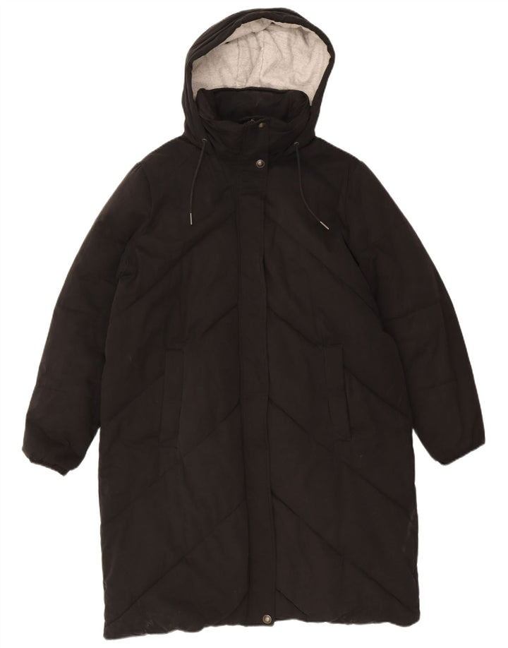 Fat Face Dame Hætte Oversized Polstret Frakke UK 14 Large Black Polyester