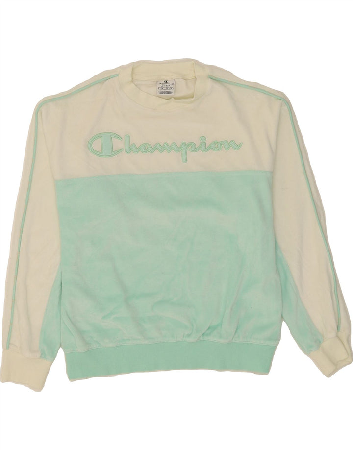 CHAMPION Womens Oversized Sweatshirt Jumper UK 10 Small Turquoise Vintage Champion and Second-Hand Champion from Messina Hembry 