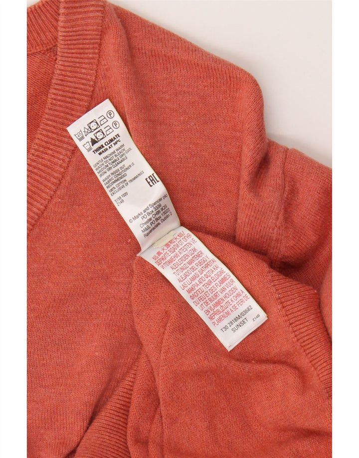 Marks & Spencer Mens V-Neck Jumper Sweater Large Orange Cotton