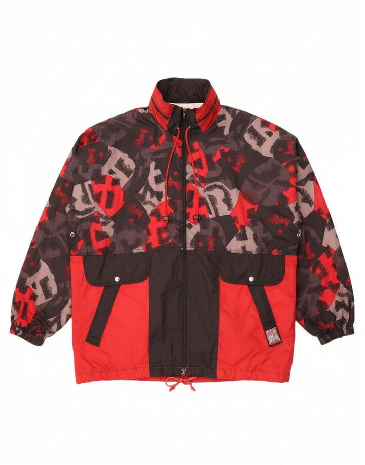 MARCEL CLAIR Mens Loose Fit Abstract Pattern Rain Jacket UK 42 XL Red Vintage Marcel Clair and Second-Hand Marcel Clair from Messina Hembry 