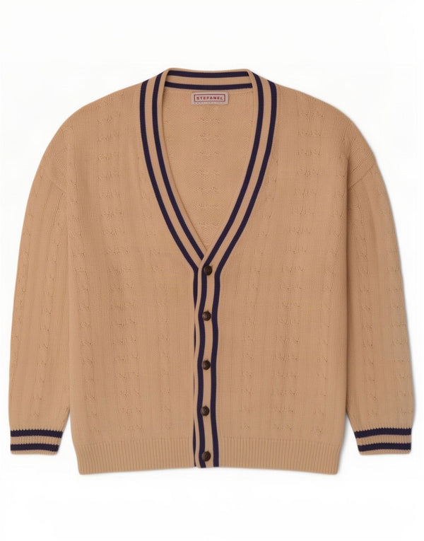 Maglione cardigan da uomo Stefanel, cotone a righe grandi, bianco sporco