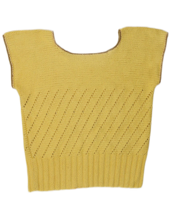 Sweter damski w stylu vintage z dekoltem w łódkę UK 14, średni żółty kolor