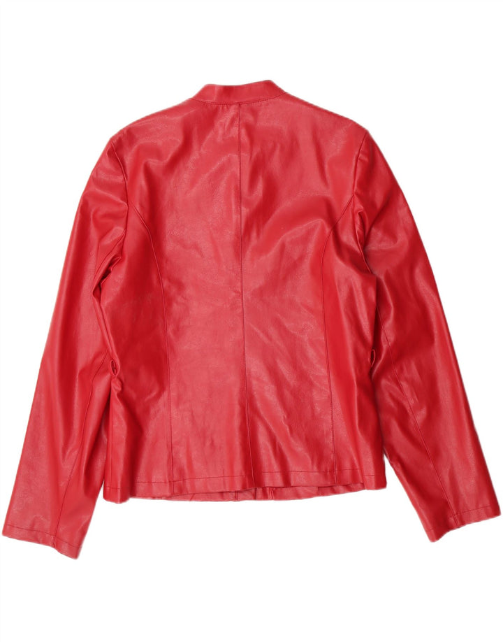 VINTAGE Womens Faux Fur Jacket UK 14 Medium Red Polyvinyl Vintage Vintage and Second-Hand Vintage from Messina Hembry 