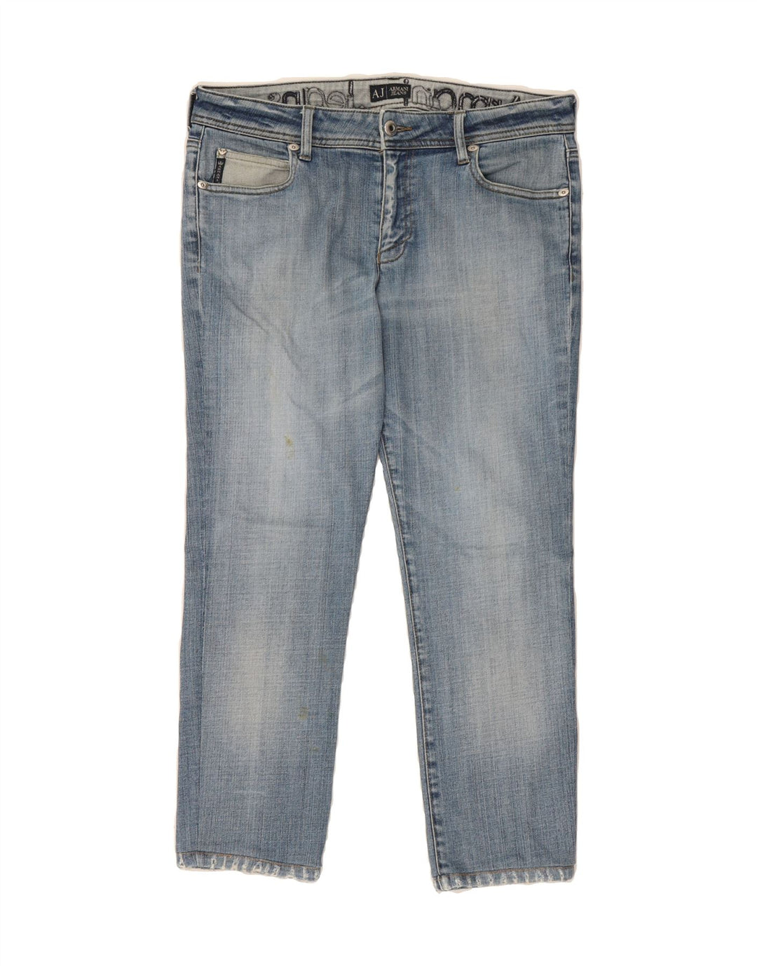 ARMANI Womens Graphic Cropped Jeans W29 L25 Blue Vintage Armani and Second-Hand Armani from Messina Hembry 