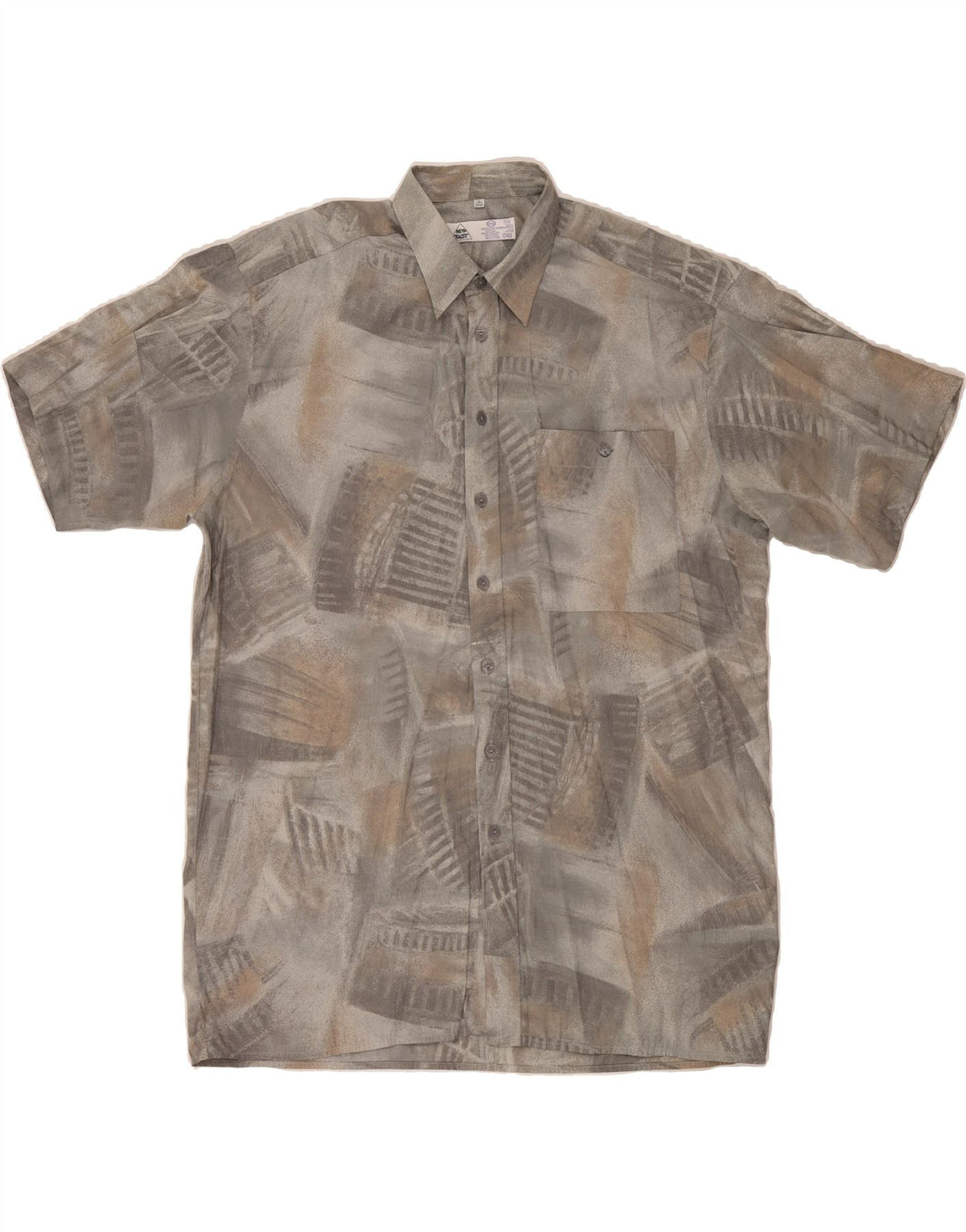 NEW FAST Mens Abstract Pattern Short Sleeve Shirt Size 41/42 Large Grey Vintage New Fast and Second-Hand New Fast from Messina Hembry 