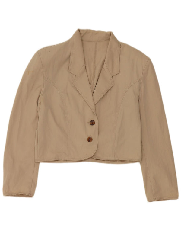 Stefanel Veste blazer courte à 2 boutons pour femme UK 16 Large Beige Polyester