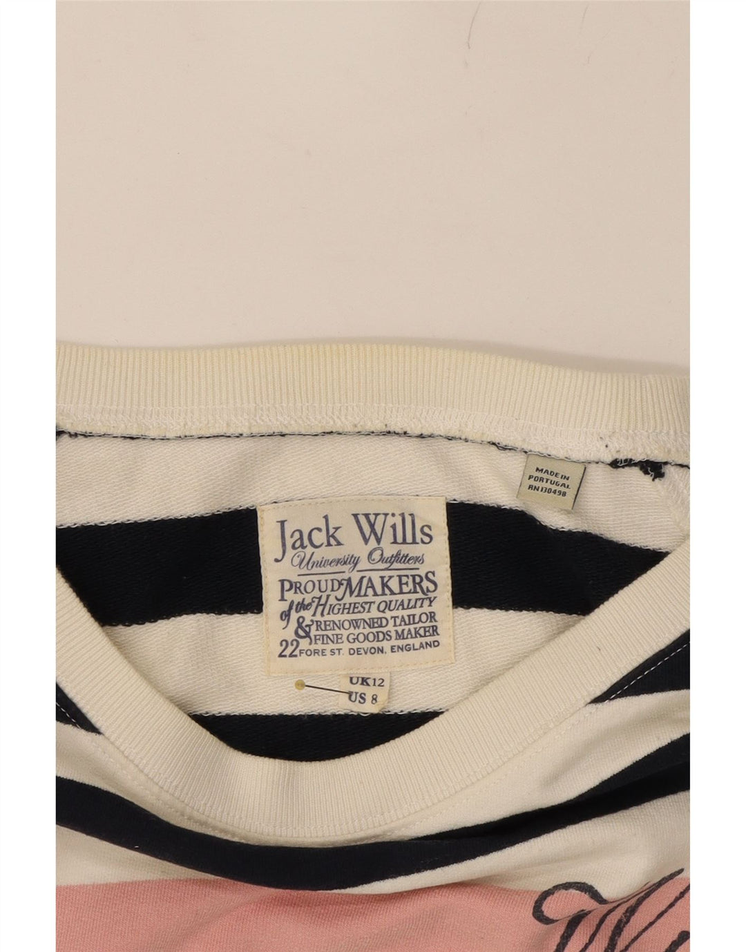 JACK WILLS Womens Graphic Sweatshirt Jumper UK 12 Medium  Off White Vintage Jack Wills and Second-Hand Jack Wills from Messina Hembry 