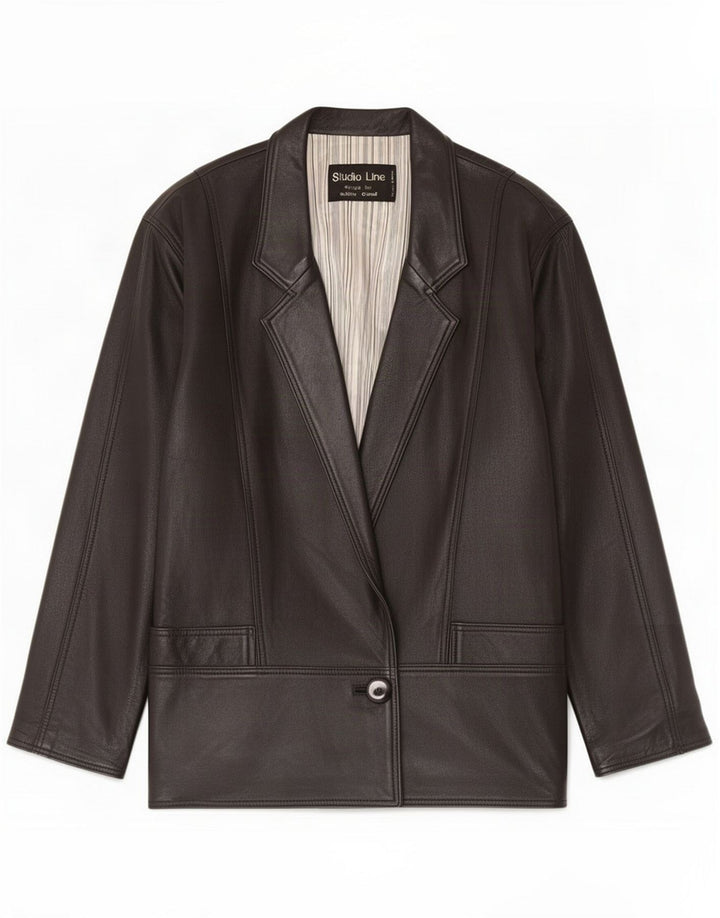 Jaqueta blazer feminina vintage de couro com 1 botão IT 40 pequena preta