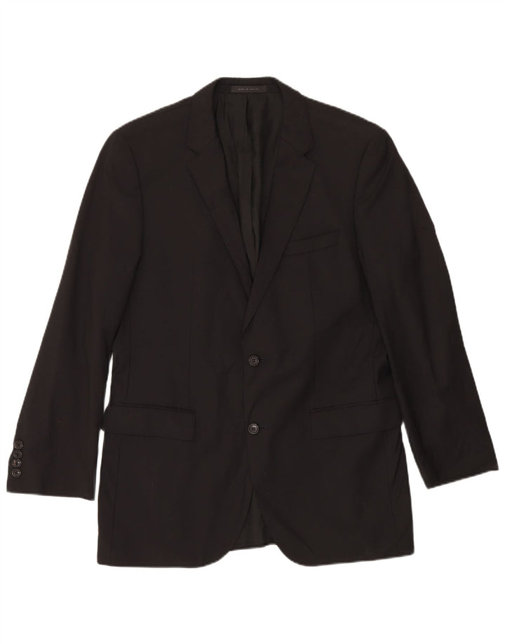 Vintage Womens 2 Button Blazer Jacket US 40 Large Black Virgin Wool