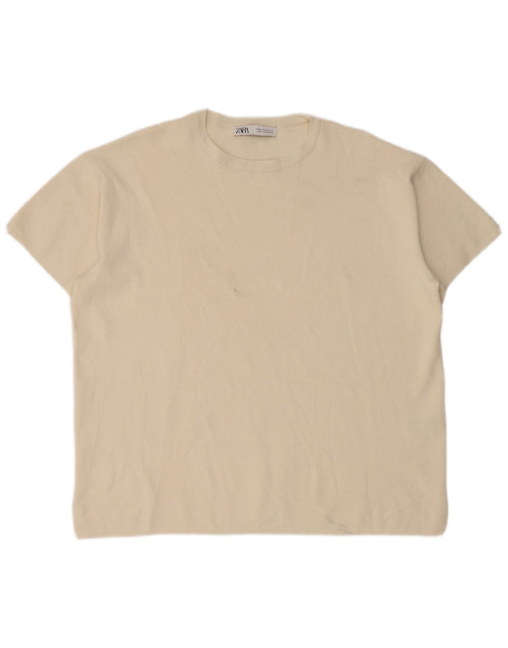 Zara Womens Oversized T-Shirt Top UK 14 Medium Off White Viscose