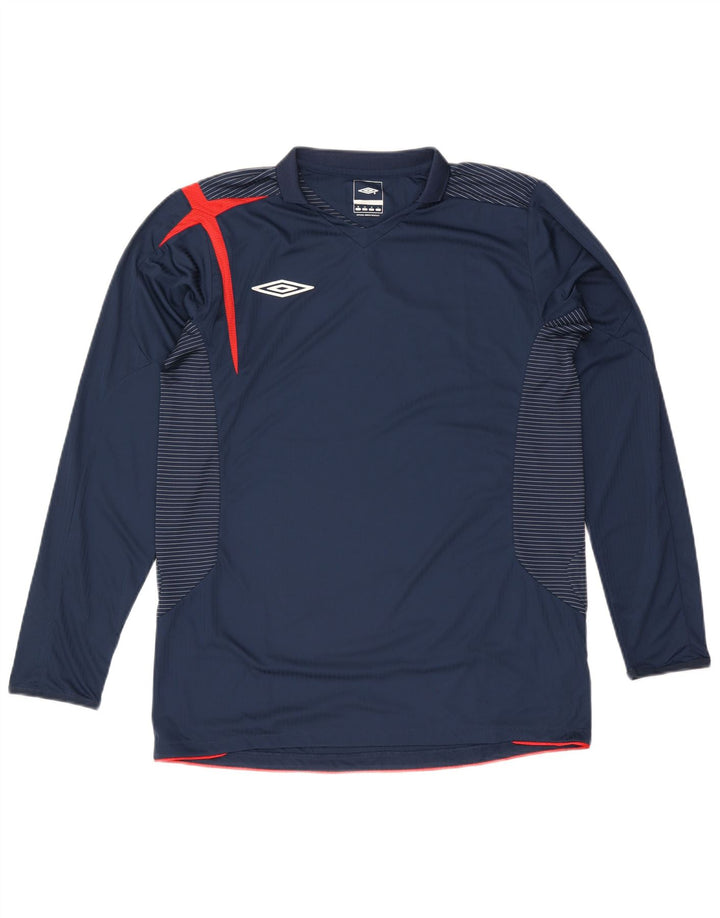Umbro Mens Top Long Sleeve Medium Navy Blue Striped Polyester