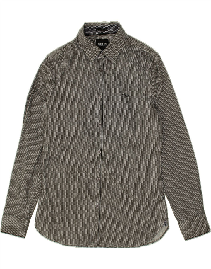 GUESS Mens Slim Fit Shirt Large Grey Spotted Cotton Vintage Guess and Second-Hand Guess from Messina Hembry 