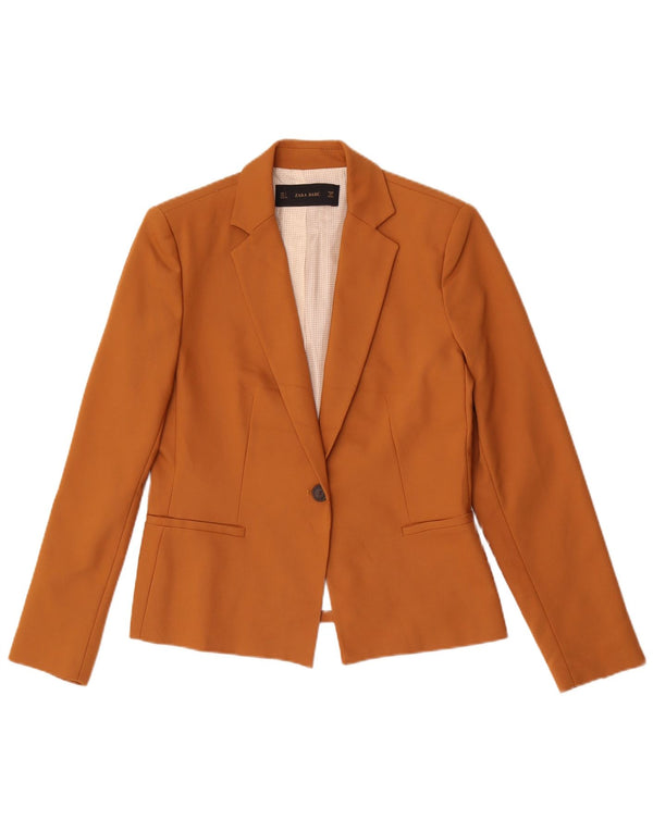 Zara Mujer Chaqueta Blazer De 1 Botón UK 44 Grande Poliéster Beige