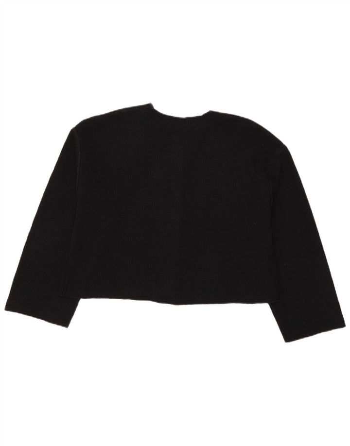 Zara Womens Crop Cardigan Sweater UK 12 Medium Black Polyester