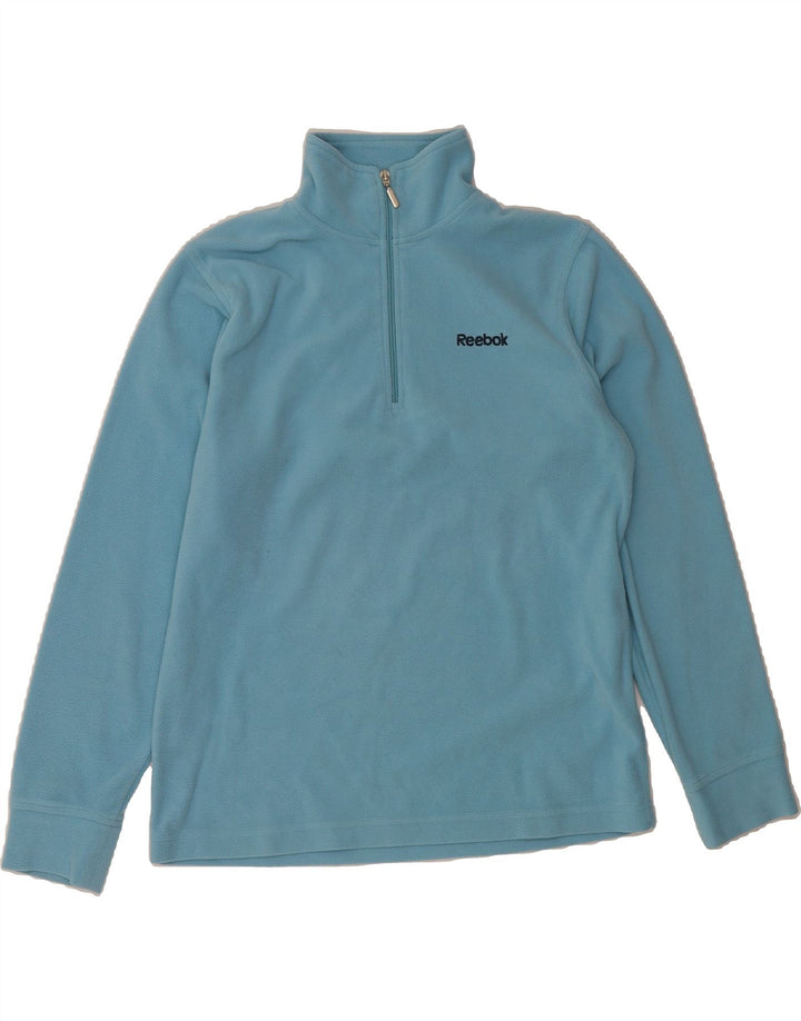 REEBOK Womens Zip Neck Fleece Jumper UK 14 Medium Blue Polyester Vintage Reebok and Second-Hand Reebok from Messina Hembry 