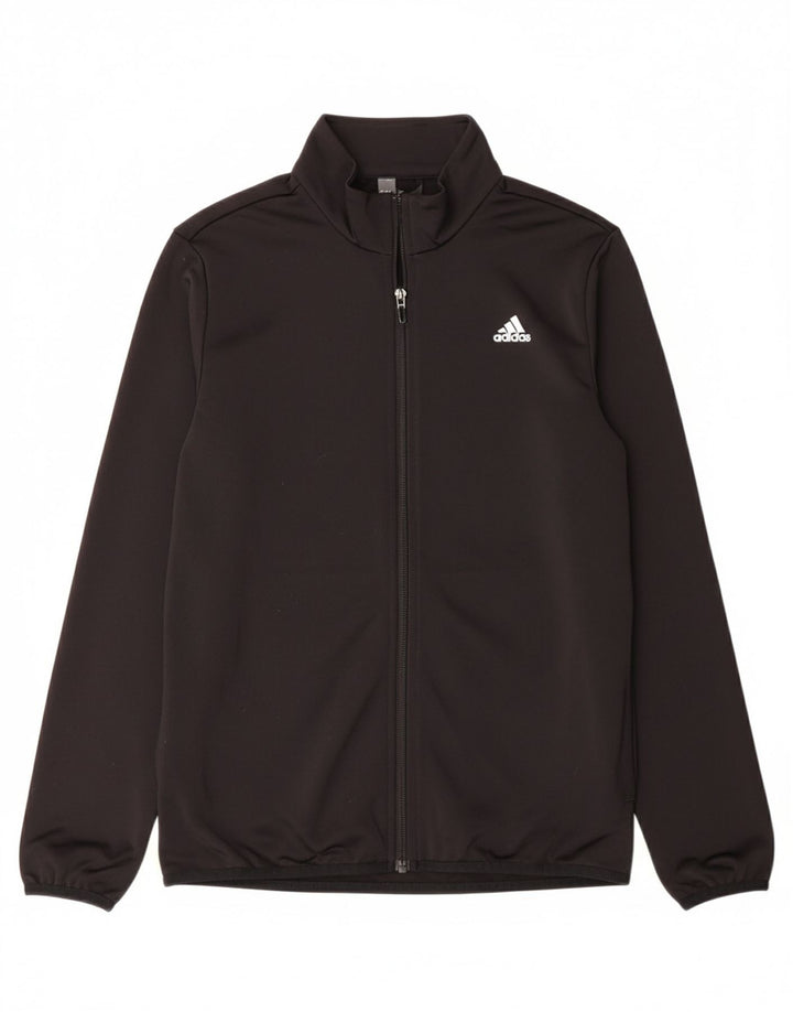 ADIDAS Boys Graphic Tracksuit Top Jacket 13-14 Years Black Polyester
