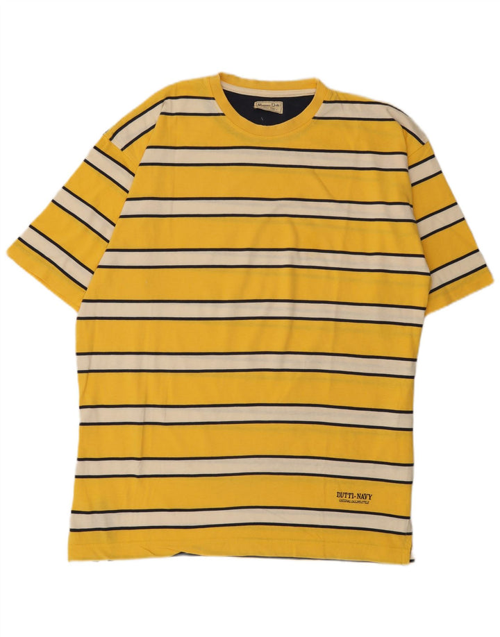 Massimo Dutti Mens T-Shirt Top XL Yellow Striped