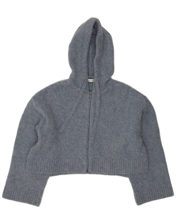 Zara Femmes Surdimensionné Crop Cardigan À Capuchon Pull UK 10 Petit Bleu Acrylique