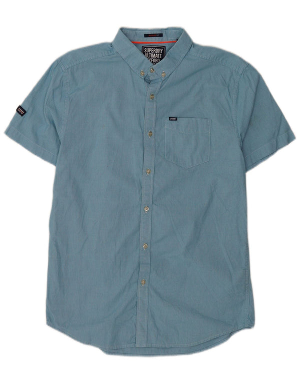 Superdry Camisa Regular Fit De Manga Corta De Algodón Con Pata De Gallo Azul Medio