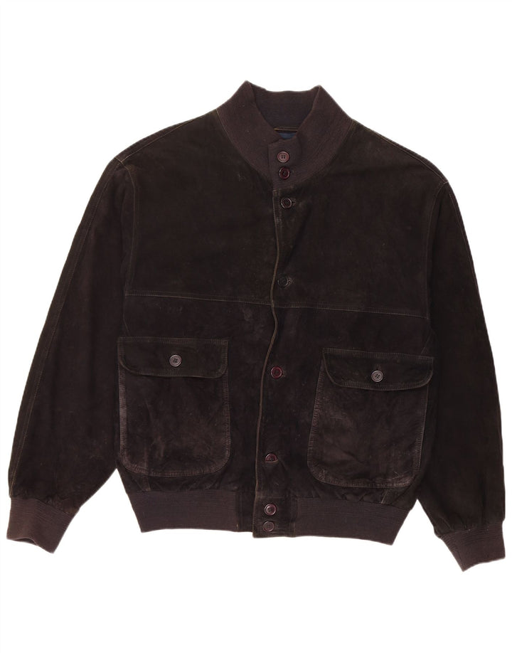 Vintage hombres ante bomber chaqueta IT 48 cuero negro medio