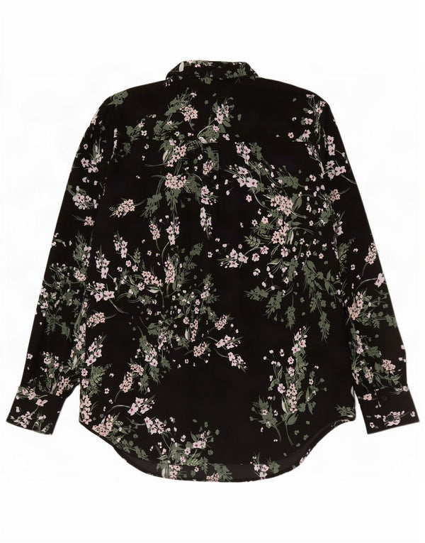 Blusa feminina vintage UK 12 médio preto floral