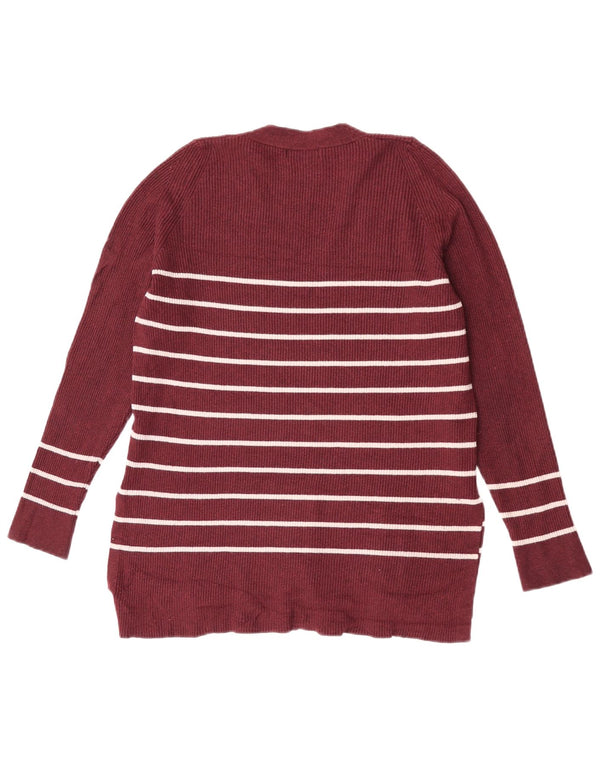 Marks & Spencer Pull col en V pour femme UK 12 Rayé bordeaux moyen