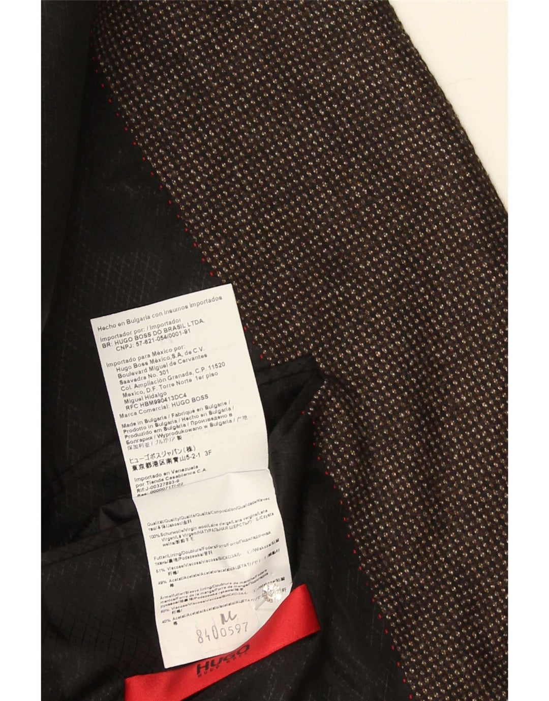 Мужской пиджак Hugo Boss с 2 пуговицами США 44 2XL Коричневый шерстяной пятнистый цвет