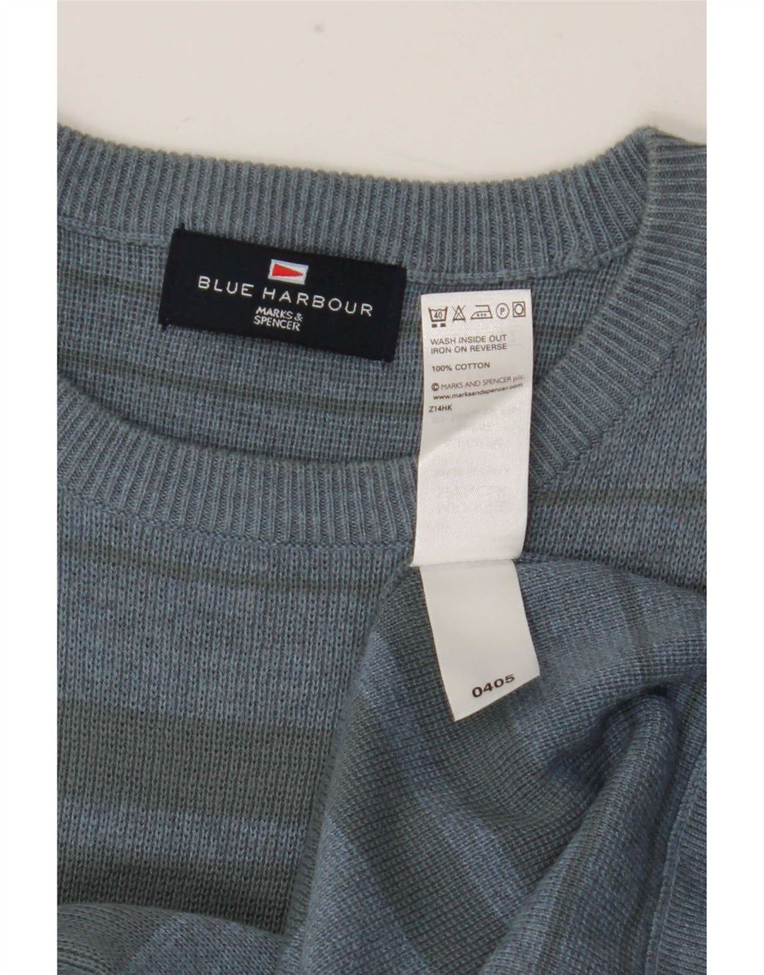 Maglione maglione girocollo da uomo Marks & Spencer blu Harbour a righe medie