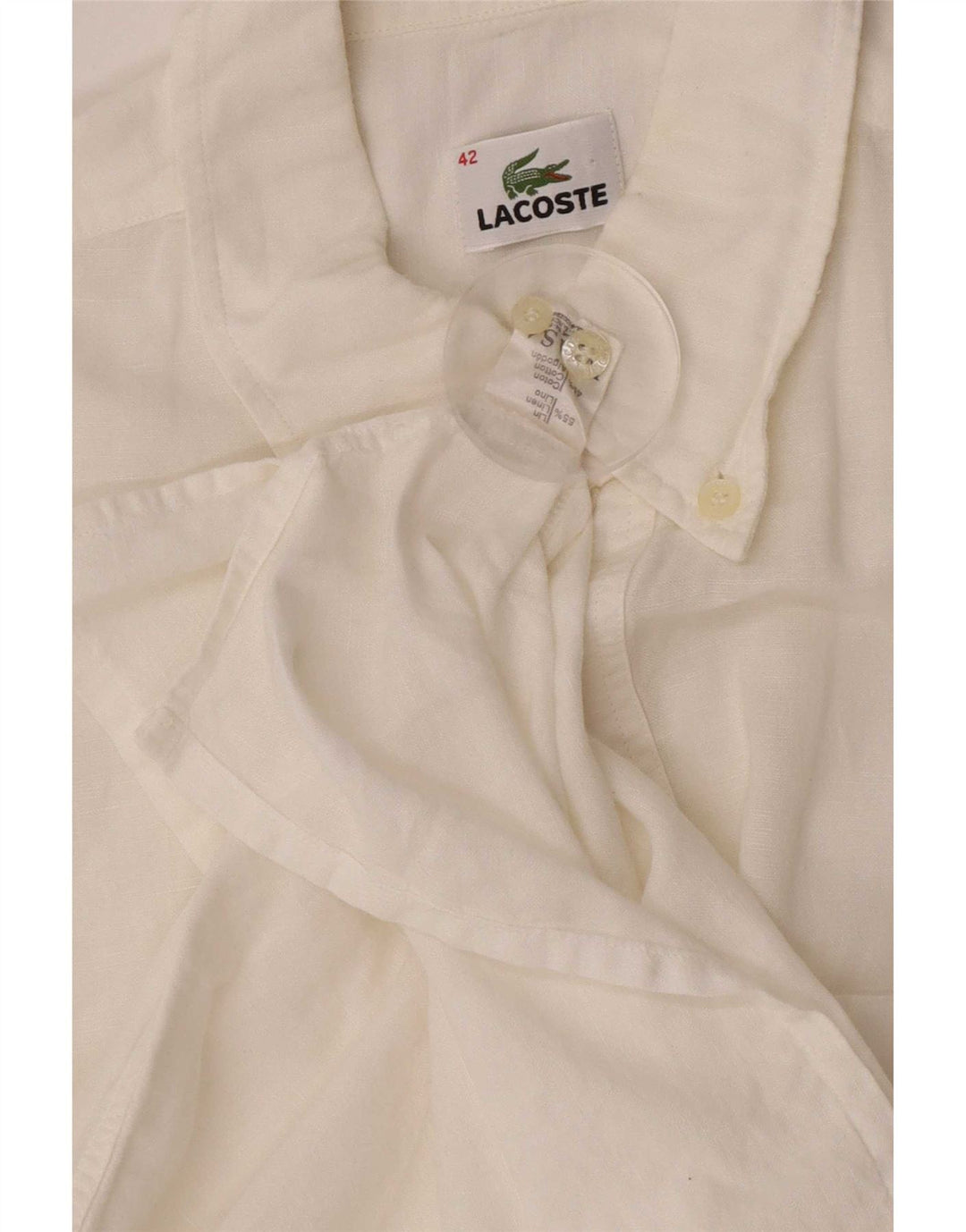 Lacoste Mens Short Sleeve Pullover Shirt Size 42 Large White Linen
