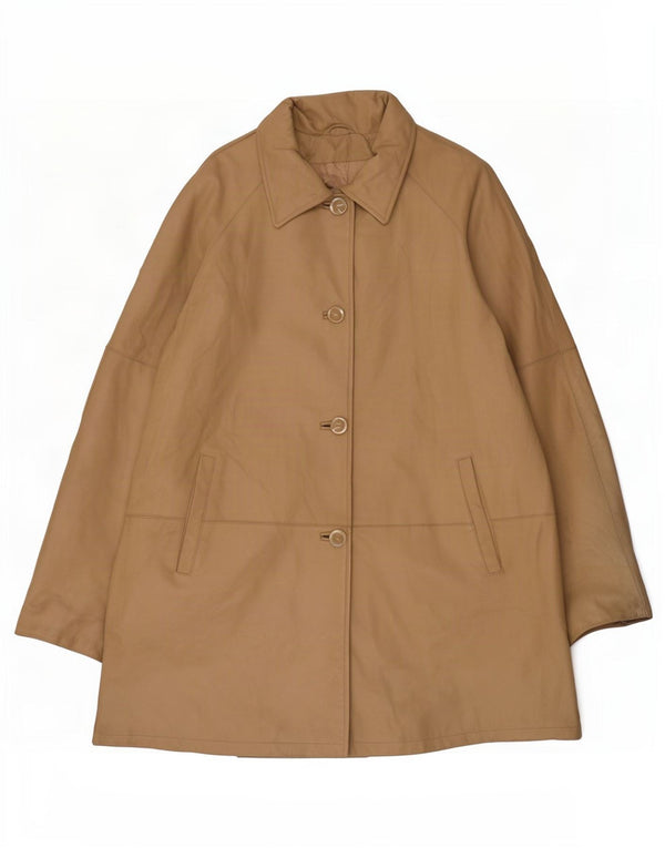 Vintage Damen Ledermantel EU 50 3XL Beige Classic