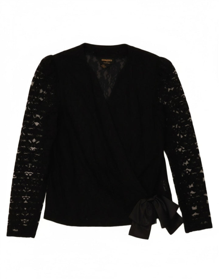 SIMON ELLIS Womens See Through Wrap Blouse Top UK 12 Medium Black Rayon
