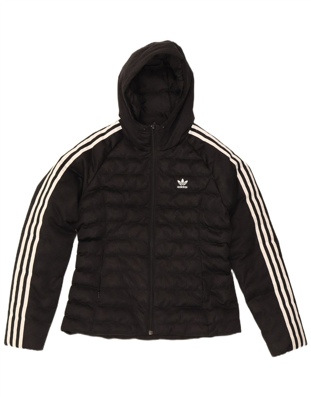 ADIDAS Womens Hooded Padded Jacket UK 12 Medium  Black Polyester