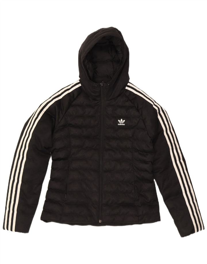 ADIDAS Womens Hooded Padded Jacket UK 12 Medium  Black Polyester