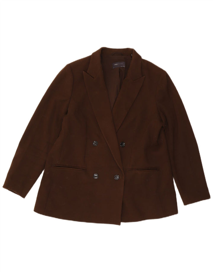 Marks & Spencer Womens Double Breasted Blazer Jacket UK 16 Large Brown
