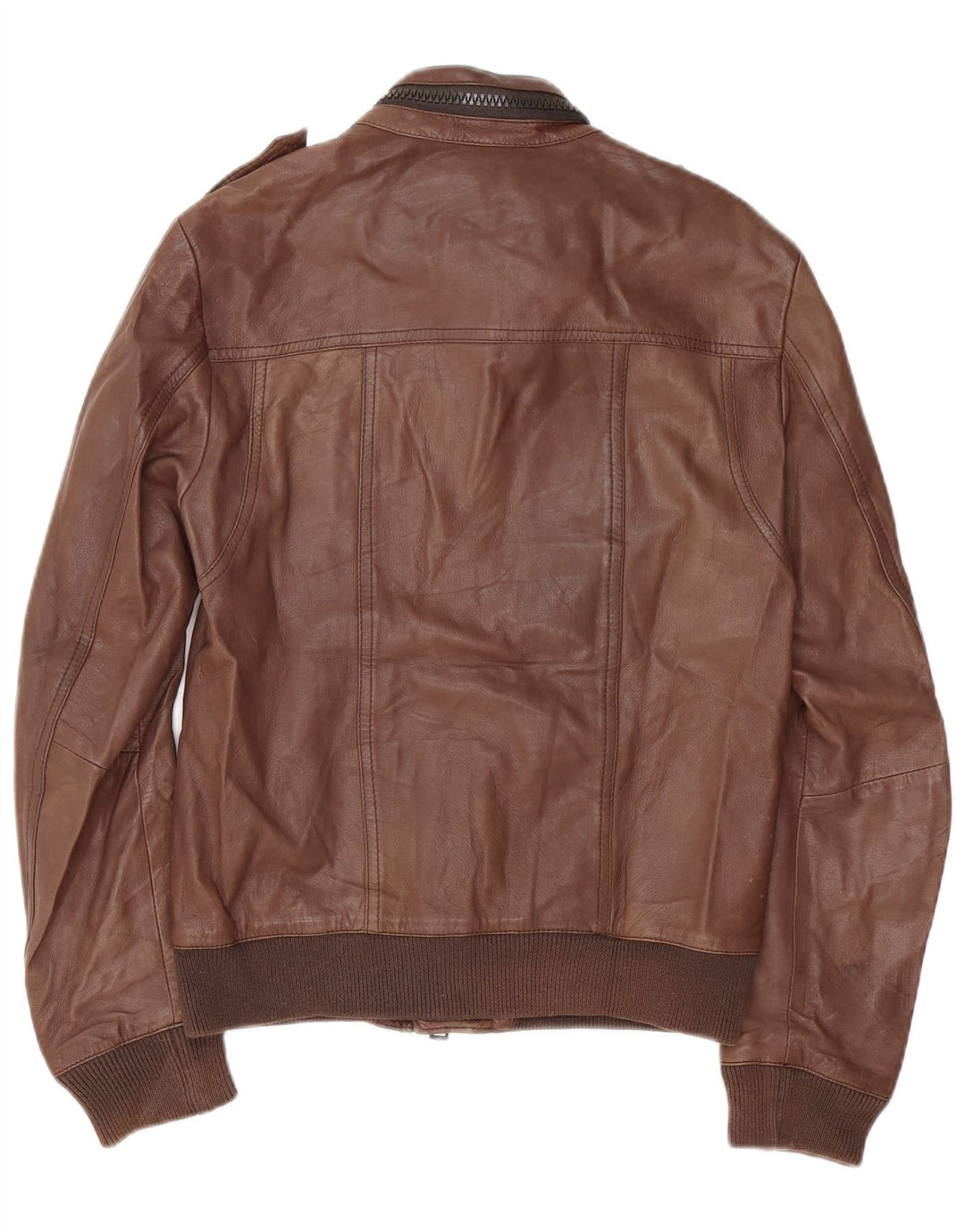 Zen Mens Military Leather Jacket IT 48 Medium Brown Leather