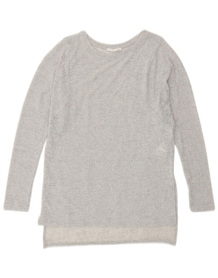 Zara Damen Longline Top Langarm UK 10 Small Grau geflecktes Polyester