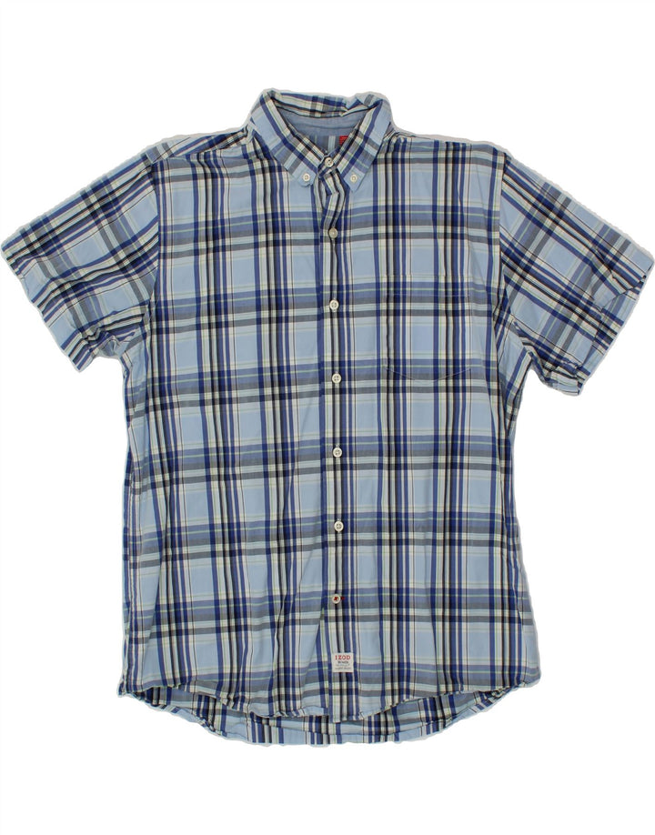 IZOD Mens Slim Short Sleeve Shirt Large Blue Check Cotton Vintage Izod and Second-Hand Izod from Messina Hembry 