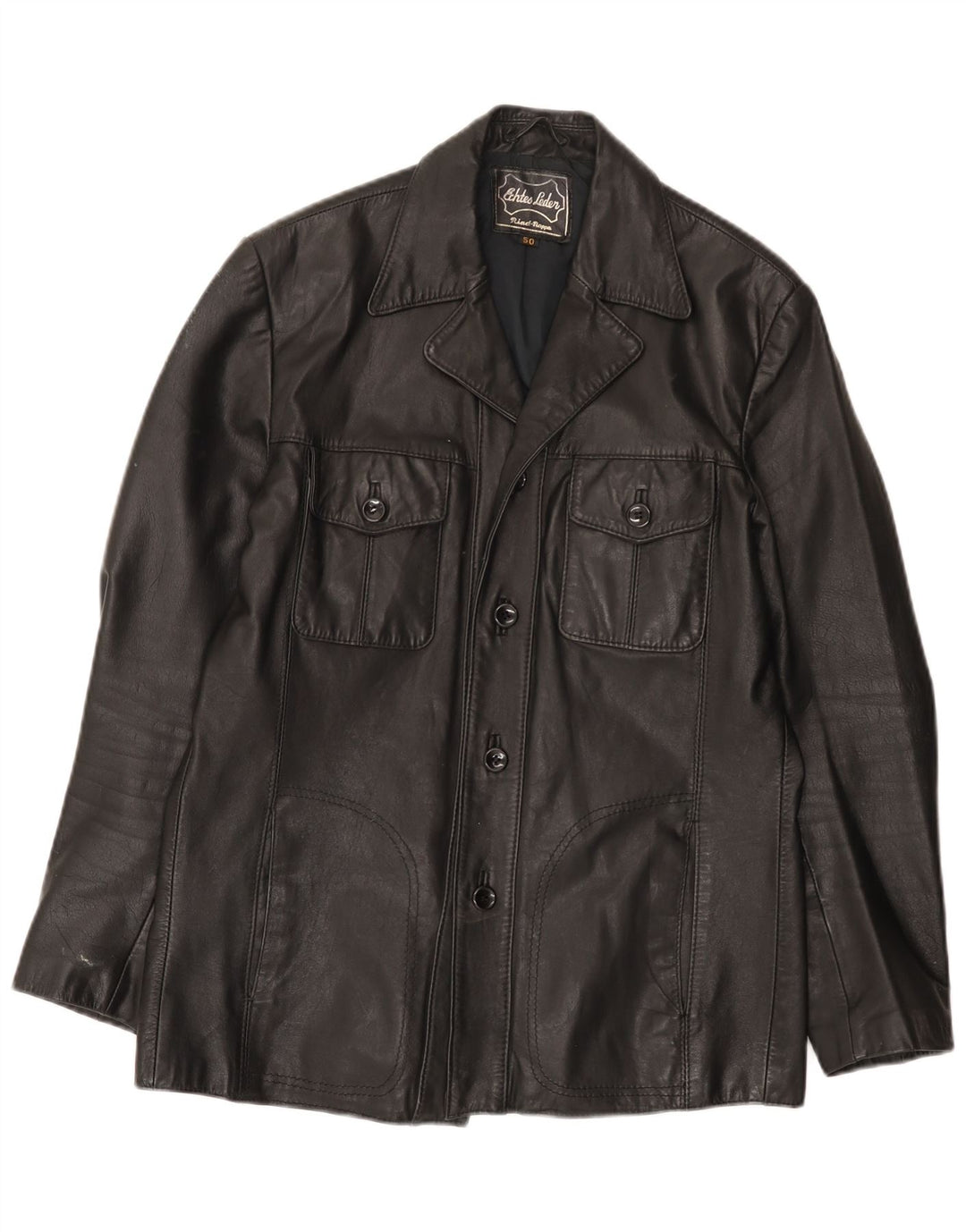 Vintage Mens Leather Jacket EU 50 Large Black Leather