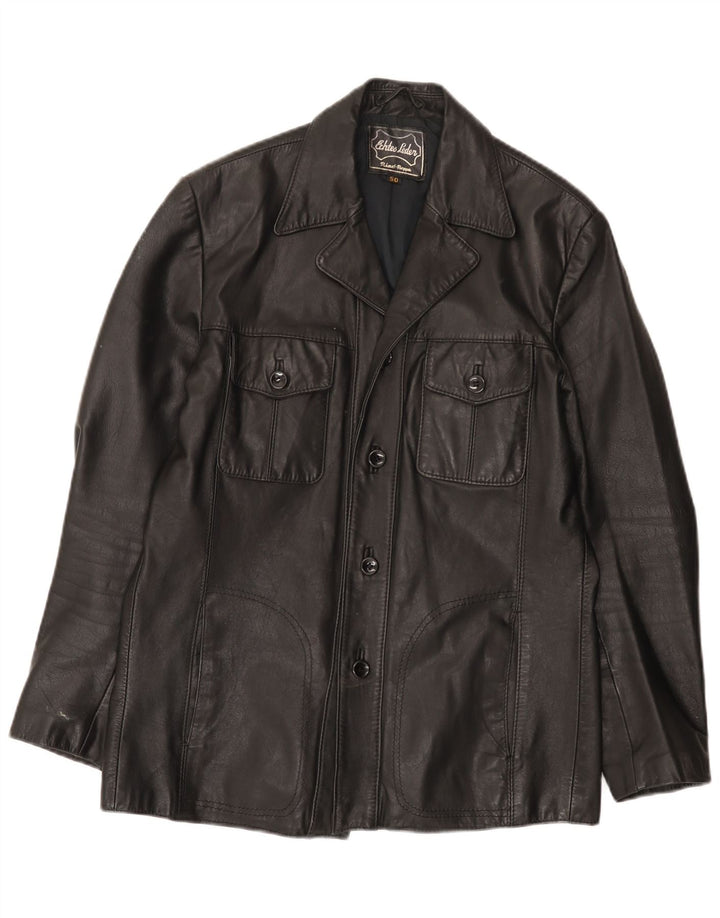 Vintage Mens Leather Jacket EU 50 Large Black Leather