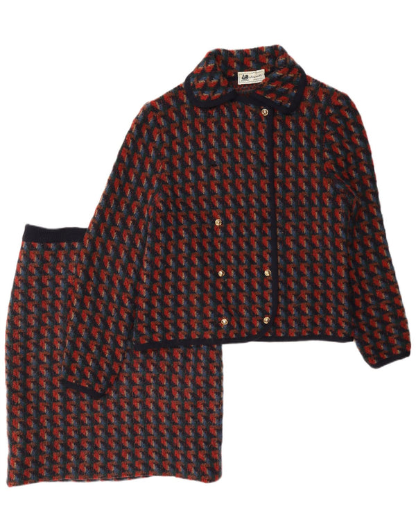 Vintage Womens Knit 2 Piece Skirt Set UK 14 Medium W28 Red Houndstooth
