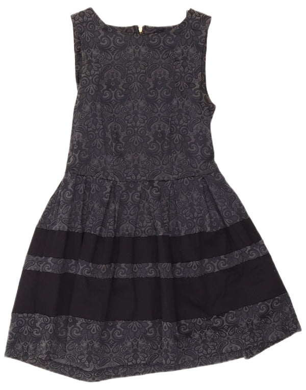 CLOSET Womens Sleeveless A-Line Dress UK 12 Medium Grey Floral Cotton