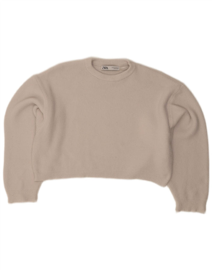 Zara Womens Crop Oversized Crew Neck Jumper Sweater UK 14 Medium Grey