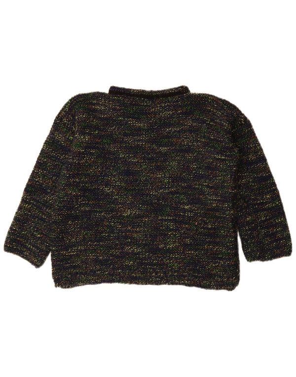 vintage Womens Turtle Neck Jumper Sweater UK 14 Grand Bleu Marine Moucheté