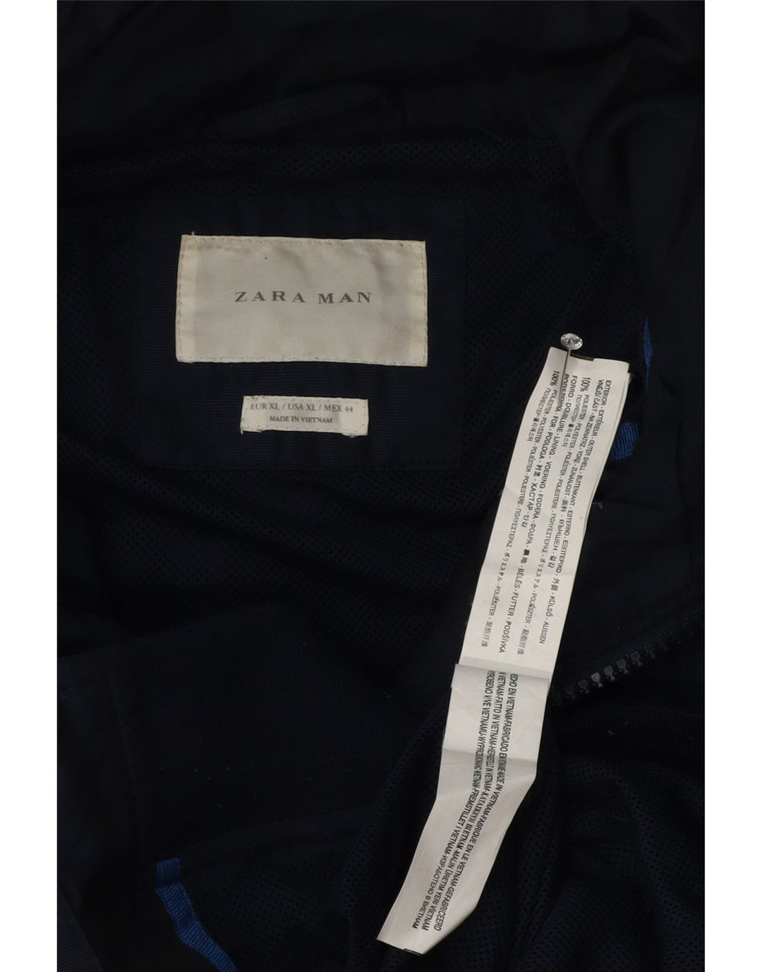 Zara Mens Hooded Bomber Jacket UK 42 XL Navy Blue Polyester