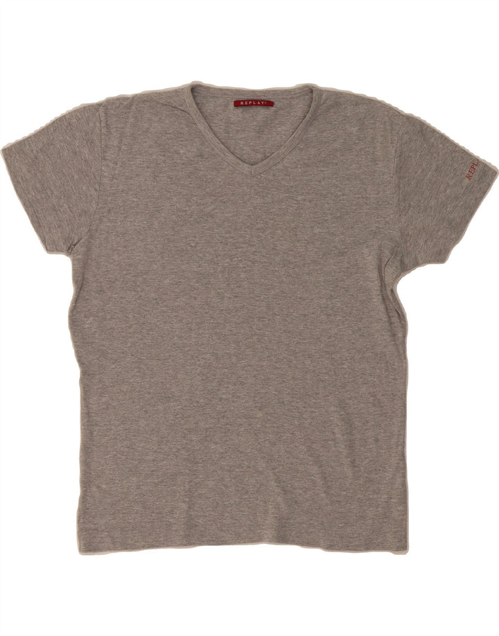 REPLAY Womens T-Shirt Top UK 14 Medium Grey Cotton Vintage Replay and Second-Hand Replay from Messina Hembry 