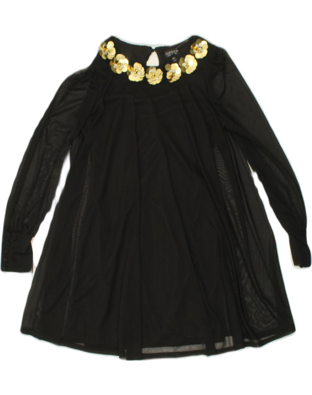 TOPSHOP Womens Tunic Top UK 8 Small Black Polyester | Vintage Topshop | Thrift | Second-Hand Topshop | Used Clothing | Messina Hembry 